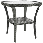 Rattan Coffee Table with Storage Shelf and Glass Top, Mixed Grey