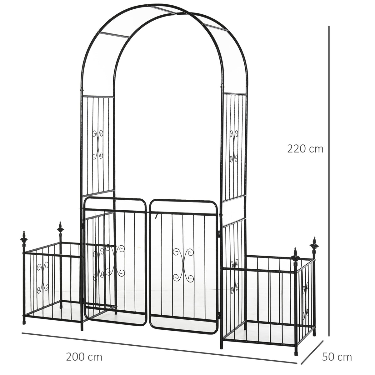 Metal Garden Arbor Arch with Double Doors & 2 Side Planter Baskets, for Climbing Plants, Vine, Black