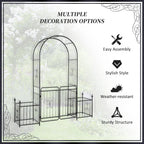 Metal Garden Arbor Arch with Double Doors & 2 Side Planter Baskets, for Climbing Plants, Vine, Black