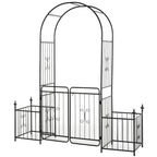 Metal Garden Arbor Arch with Double Doors & 2 Side Planter Baskets, for Climbing Plants, Vine, Black