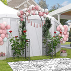 Metal Garden Arbor Arch with Double Doors & 2 Side Planter Baskets, for Climbing Plants, Vine, Black