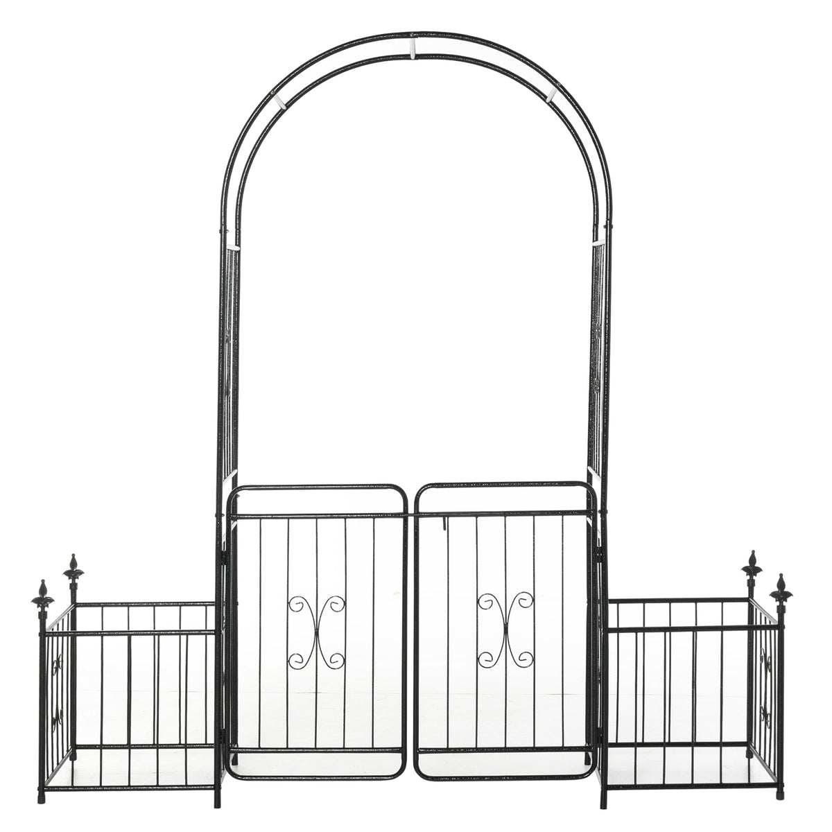 Metal Garden Arbor Arch with Double Doors & 2 Side Planter Baskets, for Climbing Plants, Vine, Black