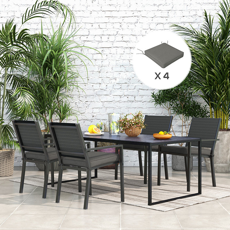 4 Piece Outdoor Seat Cushions with Ties, Water Repellent Chairs Seat Pads, Charcoal Grey