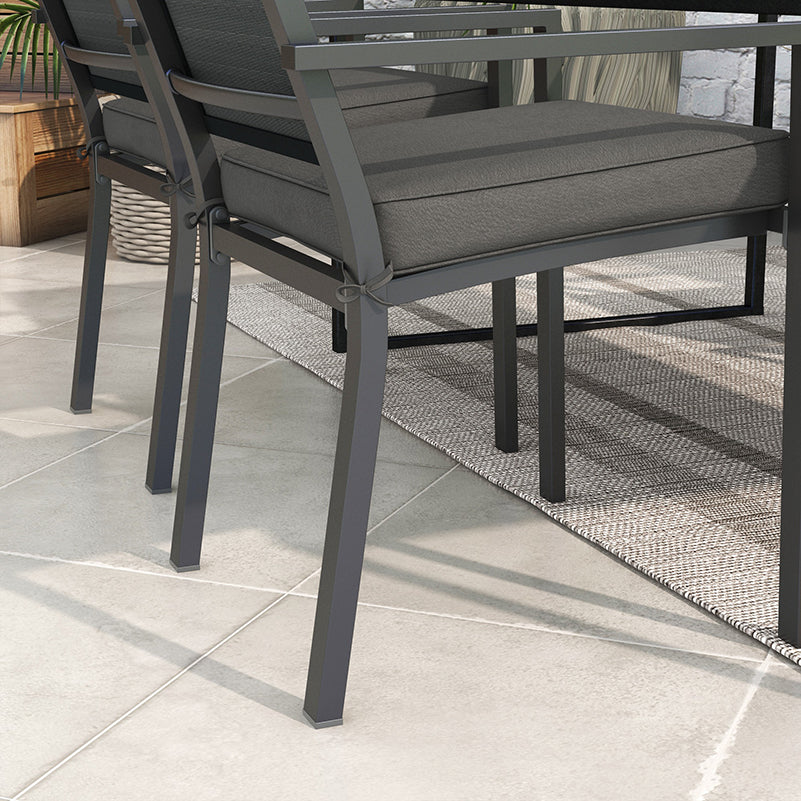 4 Piece Outdoor Seat Cushions with Ties, Water Repellent Chairs Seat Pads, Charcoal Grey