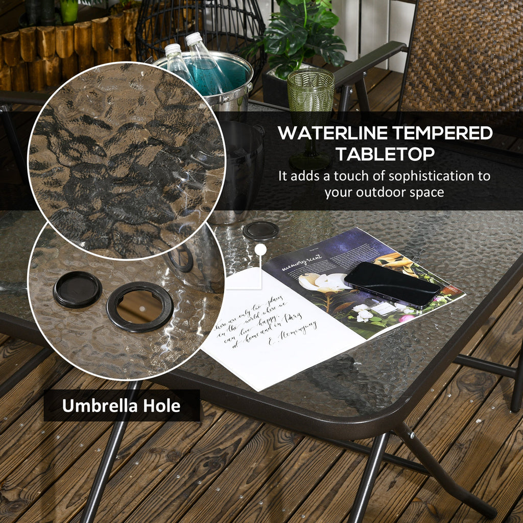 5 Pieces Wicker Patio Dining Set, Foldable Outdoor Table and Chairs, Dark Brown
