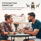 5 Pieces Wicker Patio Dining Set, Foldable Outdoor Table and Chairs, Dark Brown