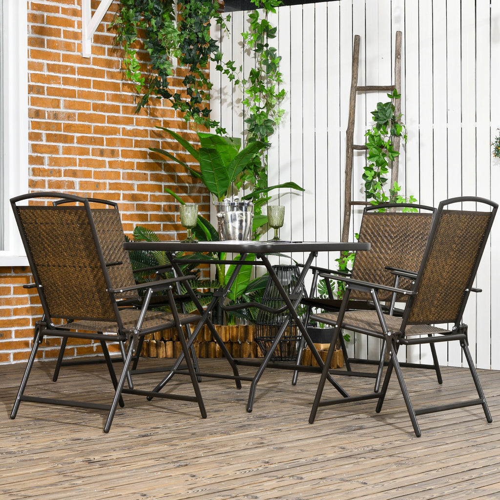 5 Pieces Wicker Patio Dining Set, Foldable Outdoor Table and Chairs, Dark Brown