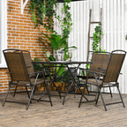 5 Pieces Wicker Patio Dining Set, Foldable Outdoor Table and Chairs, Dark Brown