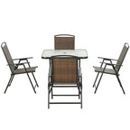 5 Pieces Wicker Patio Dining Set, Foldable Outdoor Table and Chairs, Dark Brown