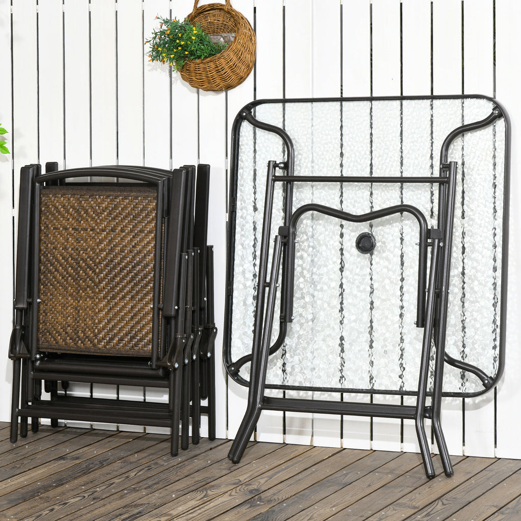 5 Pieces Wicker Patio Dining Set, Foldable Outdoor Table and Chairs, Dark Brown