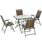 5 Pieces Wicker Patio Dining Set, Foldable Outdoor Table and Chairs, Dark Brown