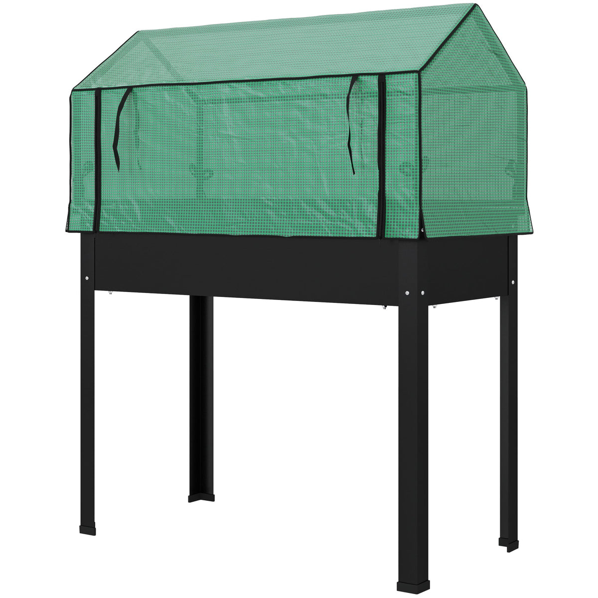 39.4" x 18.9" x 49.6" Raised Garden Bed with Flip-Up PE Greenhouse Cover & Drainage Hole, Black