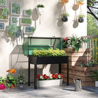 39.4" x 18.9" x 49.6" Raised Garden Bed with Flip-Up PE Greenhouse Cover & Drainage Hole, Black