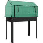 39.4" x 18.9" x 49.6" Raised Garden Bed with Flip-Up PE Greenhouse Cover & Drainage Hole, Black