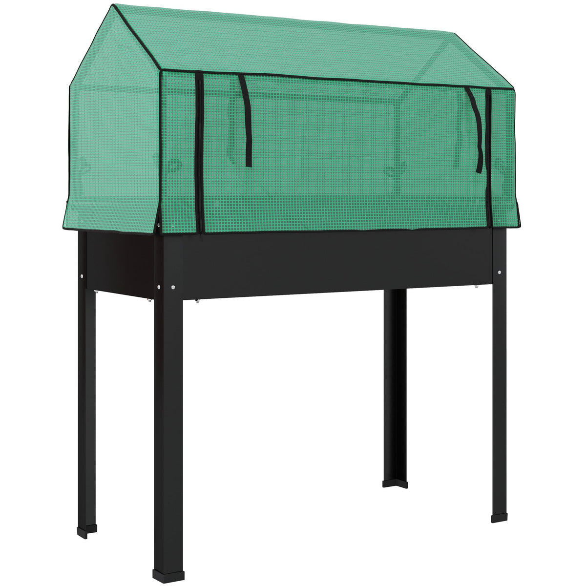 39.4" x 18.9" x 49.6" Raised Garden Bed with Flip-Up PE Greenhouse Cover & Drainage Hole, Black