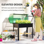 39.4" x 18.9" x 49.6" Raised Garden Bed with Flip-Up PE Greenhouse Cover & Drainage Hole, Black