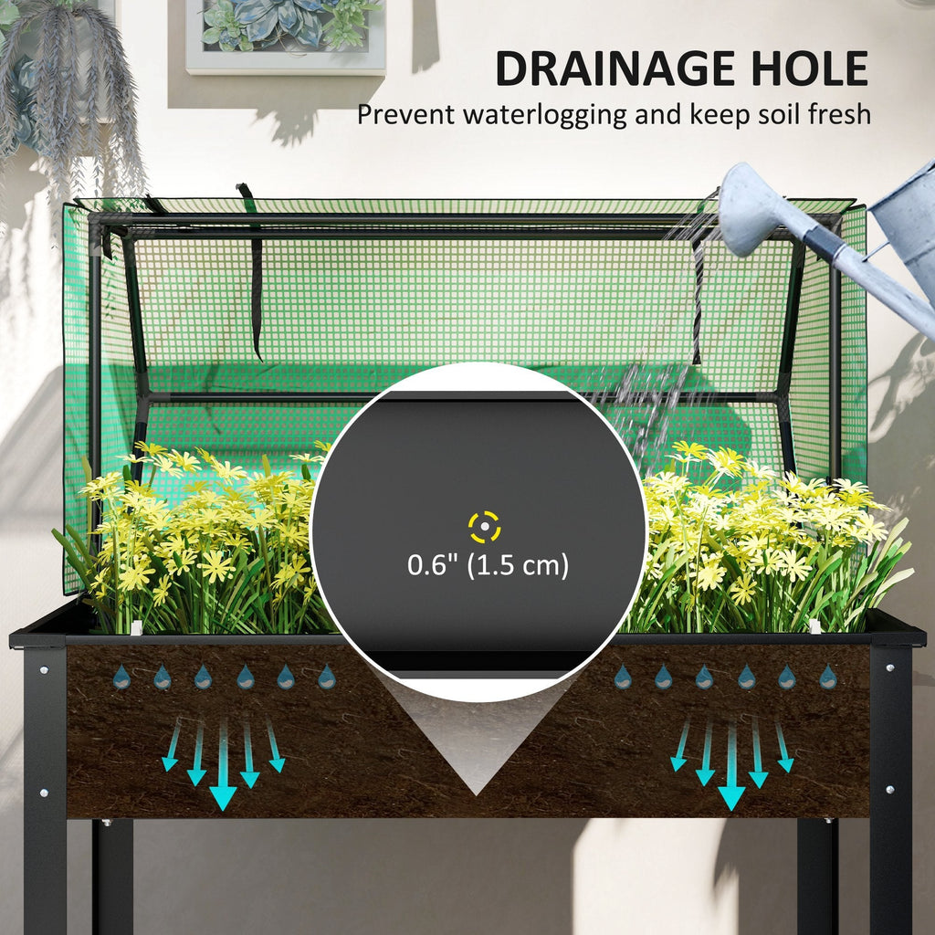 39.4" x 18.9" x 49.6" Raised Garden Bed with Flip-Up PE Greenhouse Cover & Drainage Hole, Black