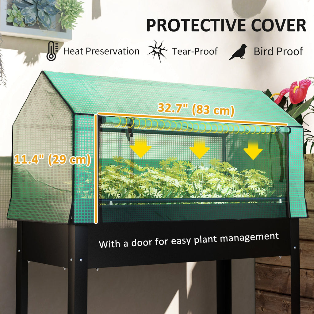 39.4" x 18.9" x 49.6" Raised Garden Bed with Flip-Up PE Greenhouse Cover & Drainage Hole, Black