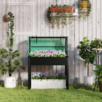 39.4" x 18.9" x 49.6" Raised Garden Bed with Flip-Up PE Greenhouse Cover & Drainage Hole, Black