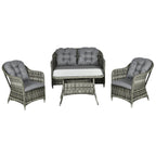 4 Pieces Patio Wicker Sofa Set w/ Tempered Glass Top Table, Loveseat & Armchairs, Grey