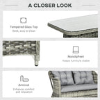 4 Pieces Patio Wicker Sofa Set w/ Tempered Glass Top Table, Loveseat & Armchairs, Grey