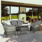 4 Pieces Patio Wicker Sofa Set w/ Tempered Glass Top Table, Loveseat & Armchairs, Grey