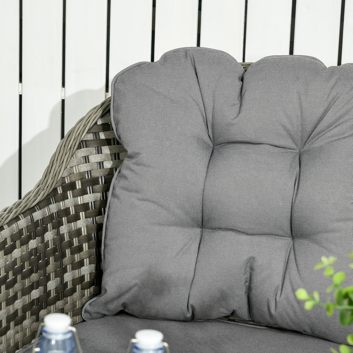 4 Pieces Patio Wicker Sofa Set w/ Tempered Glass Top Table, Loveseat & Armchairs, Grey