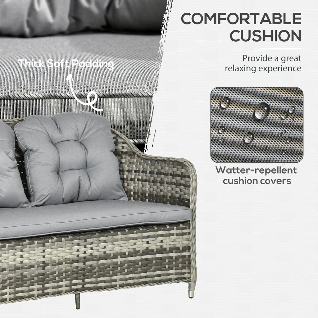 4 Pieces Patio Wicker Sofa Set w/ Tempered Glass Top Table, Loveseat & Armchairs, Grey