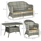 4 Pieces Patio Wicker Sofa Set w/ Tempered Glass Top Table, Loveseat & Armchairs, Grey