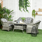 4 Pieces Patio Wicker Sofa Set w/ Tempered Glass Top Table, Loveseat & Armchairs, Grey