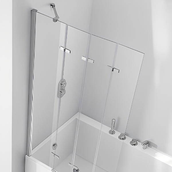 Aquaglass 6mm Frameless Bath Screen with 4 Folding Panels - 1500mm x 965mm - Aqua