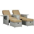 5-Level Adjustable Recliner with Storage Side Table & Footstools for Patio, Poolside, Beige