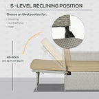 5-Level Adjustable Recliner with Storage Side Table & Footstools for Patio, Poolside, Beige