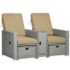 5-Level Adjustable Recliner with Storage Side Table & Footstools for Patio, Poolside, Beige