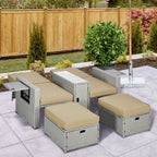 5-Level Adjustable Recliner with Storage Side Table & Footstools for Patio, Poolside, Beige