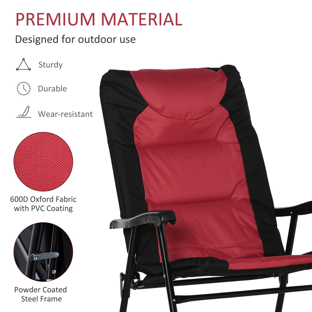 Patio Folding Rocking Chair Set of 2 Padded Rockers with Armrest & Headrest, Red & Black