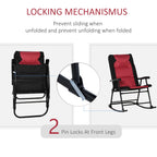Patio Folding Rocking Chair Set of 2 Padded Rockers with Armrest & Headrest, Red & Black