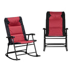 Patio Folding Rocking Chair Set of 2 Padded Rockers with Armrest & Headrest, Red & Black