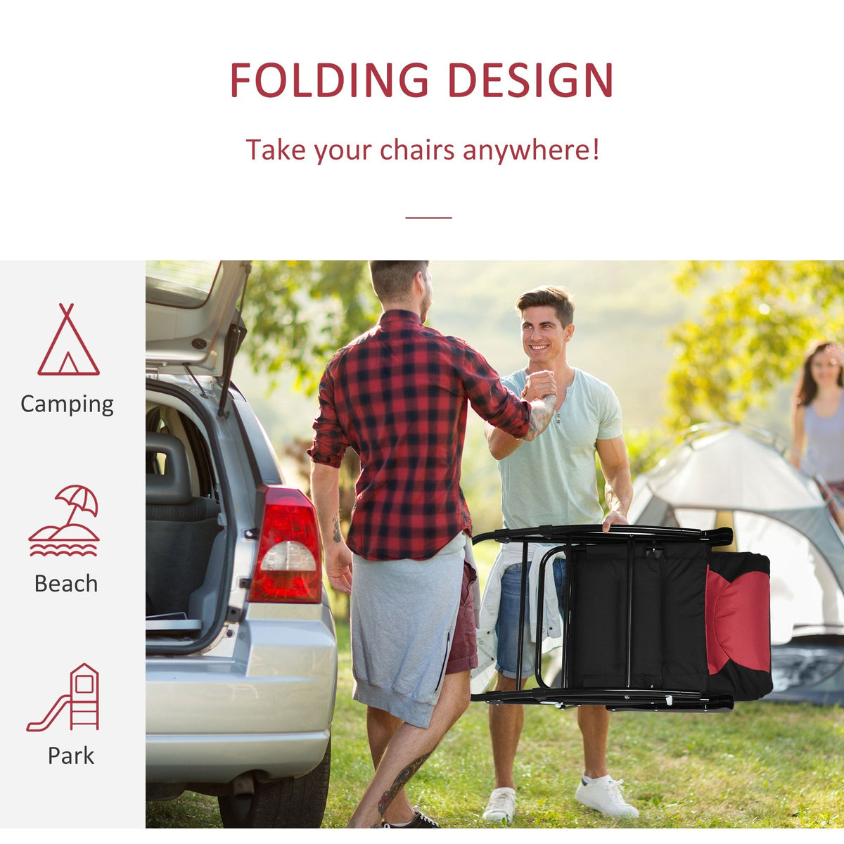 Patio Folding Rocking Chair Set of 2 Padded Rockers with Armrest & Headrest, Red & Black