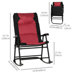 Patio Folding Rocking Chair Set of 2 Padded Rockers with Armrest & Headrest, Red & Black