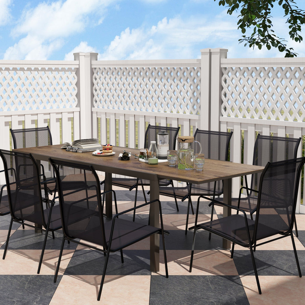 63"-94.5" Extendable Patio Dining Table with Aluminium Edging for 6-8 Person, Brown