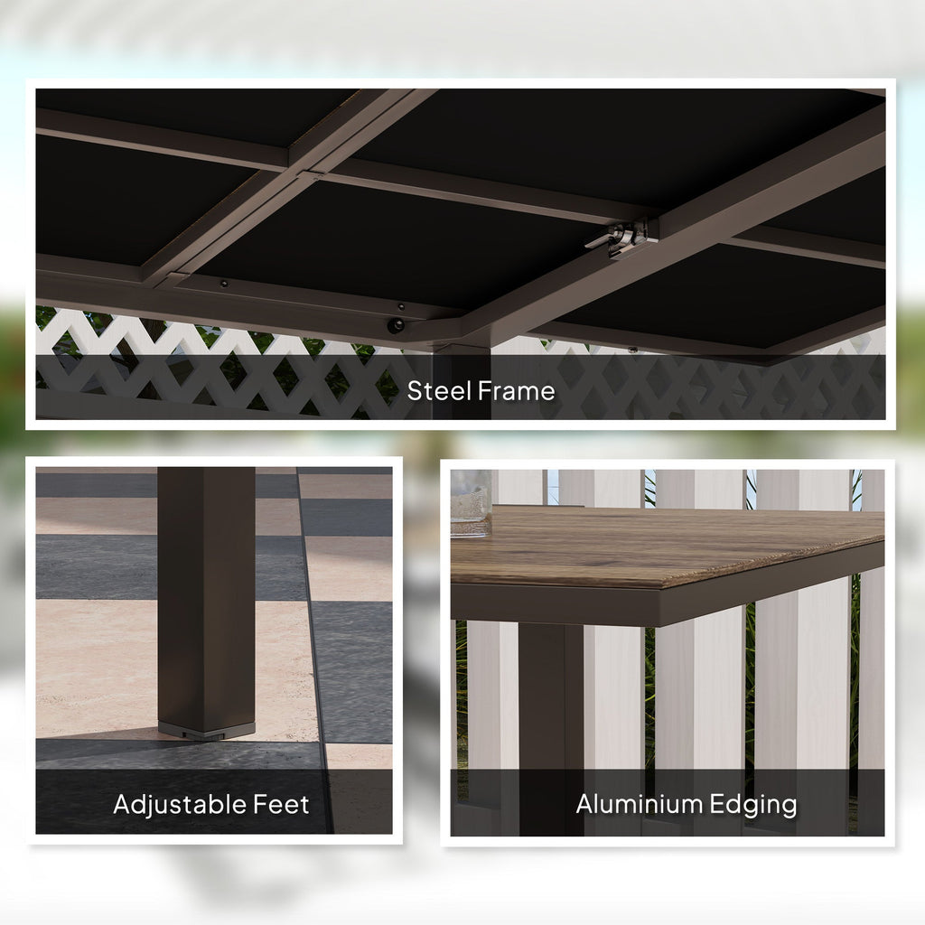 63"-94.5" Extendable Patio Dining Table with Aluminium Edging for 6-8 Person, Brown