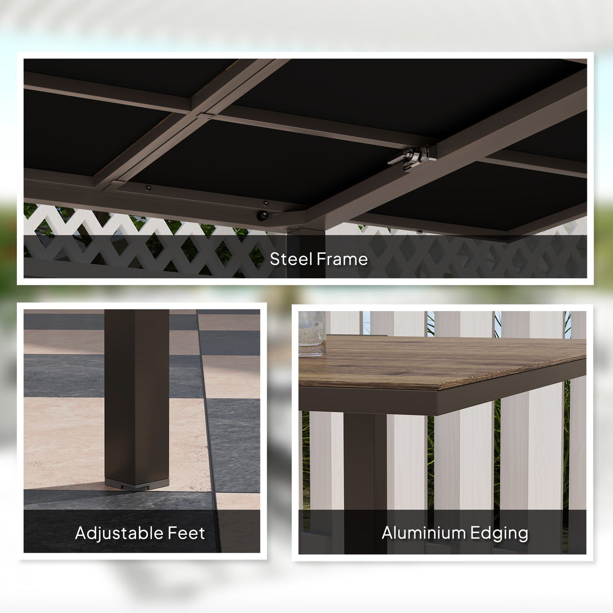 63"-94.5" Extendable Patio Dining Table with Aluminium Edging for 6-8 Person, Brown
