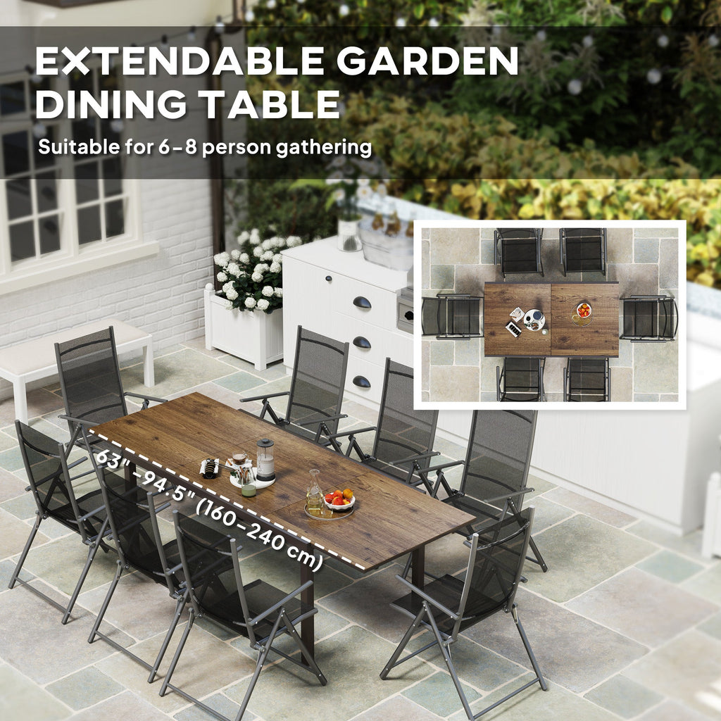 63"-94.5" Extendable Patio Dining Table with Aluminium Edging for 6-8 Person, Brown
