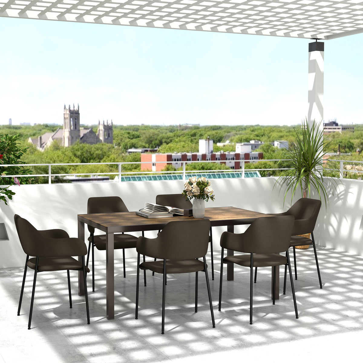 63"-94.5" Extendable Patio Dining Table with Aluminium Edging for 6-8 Person, Brown