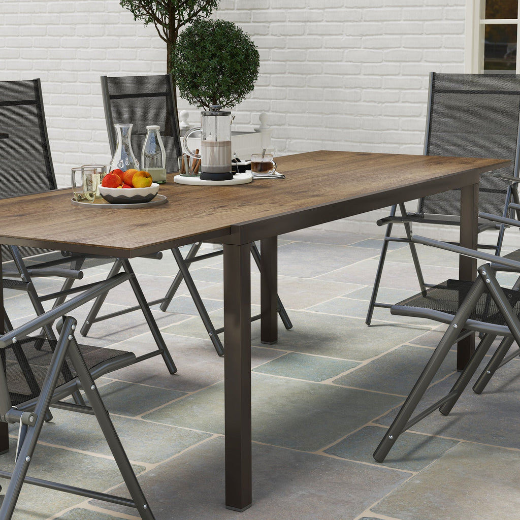 63"-94.5" Extendable Patio Dining Table with Aluminium Edging for 6-8 Person, Brown