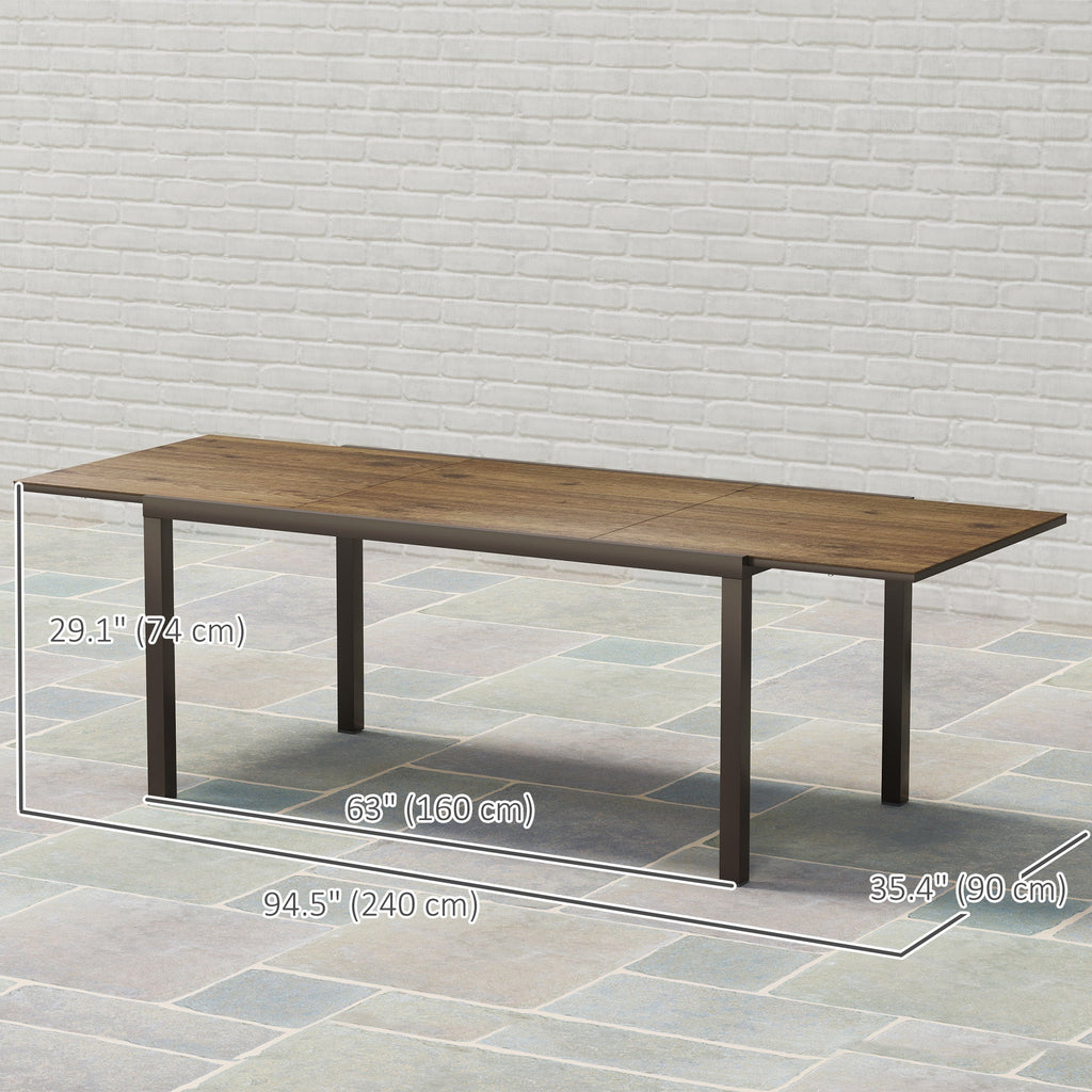 63"-94.5" Extendable Patio Dining Table with Aluminium Edging for 6-8 Person, Brown