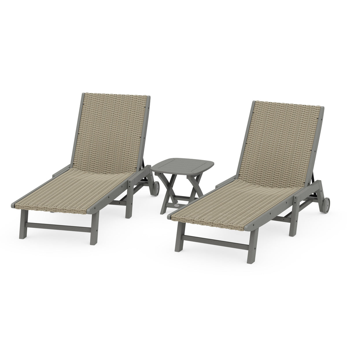 3 - Piece Coastal Woven Chaise with Wheels Chaise Lounge Set