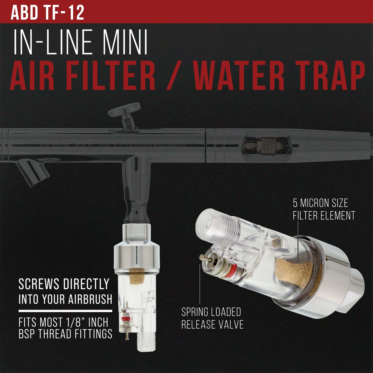 Essential Accessories Kit with 6 ft. Braided Airbrush Hose, Mini Inline Filter, Quick Disconnect, Airflow Adjustment Couplers, and