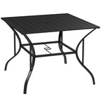 Outdoor Patio Table for 4, Square Garden Table w/ Parasol Hole & Slatted Metal Top, Black
